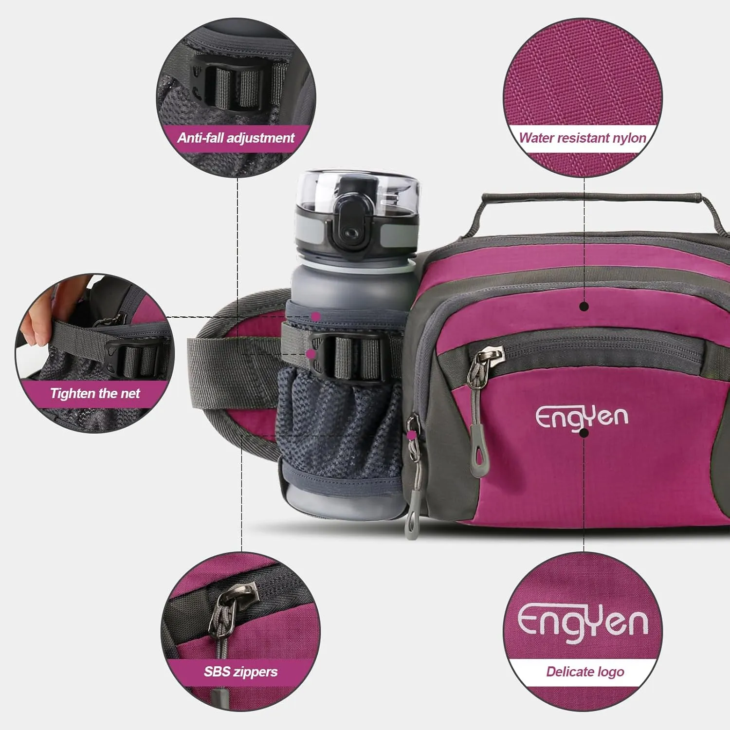 Fanny Pack Waist Bag for Women Men, running packs gear with Phone Water Bottle holder Adjustable belt, for Travel Workout Hiking, carrying iPhone money, multi colors… (rose)