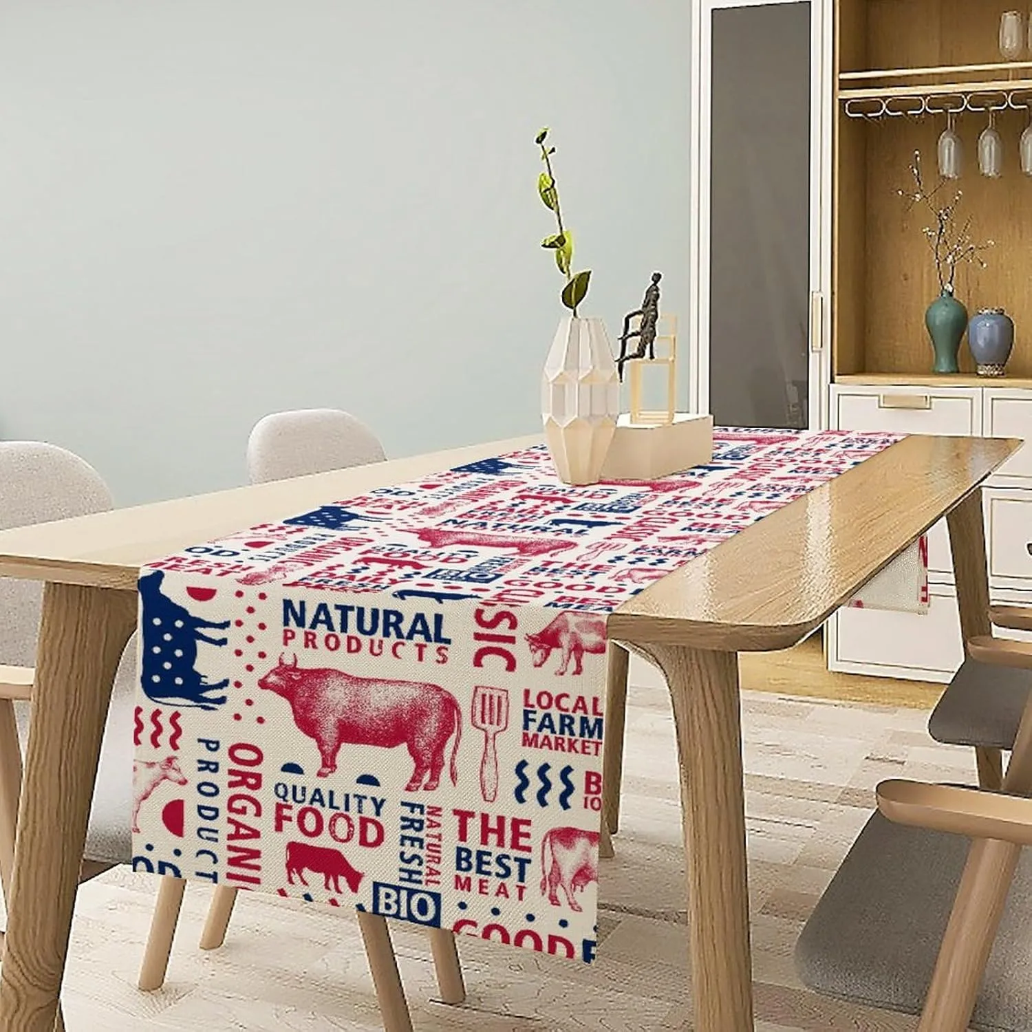 Farm Animal Table Runner,Rustic Country Farmhouse Dinner Table Decoration for Home Living Room Kitchen Dining Room 13x120in