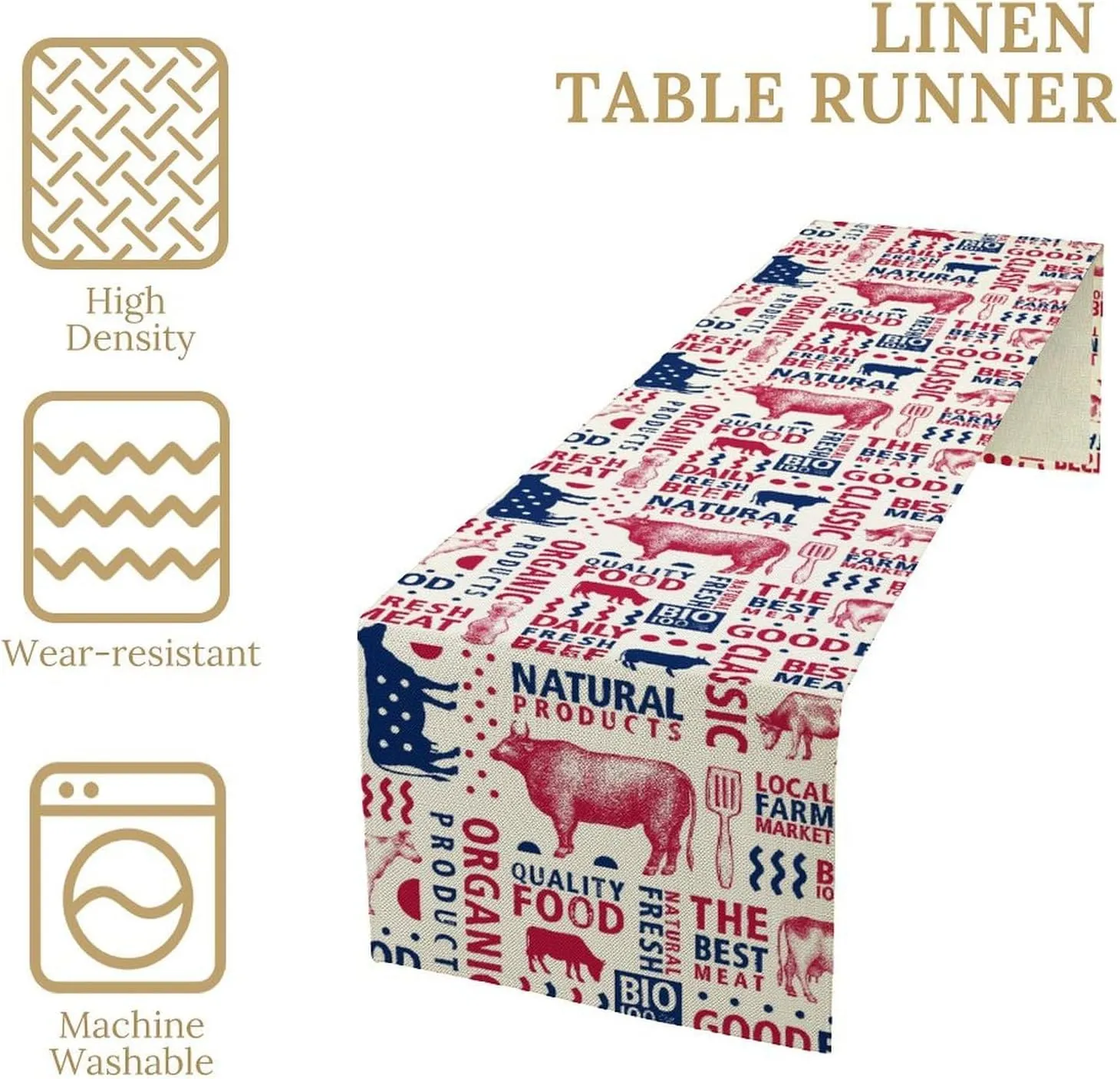 Farm Animal Table Runner,Rustic Country Farmhouse Dinner Table Decoration for Home Living Room Kitchen Dining Room 13x120in
