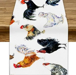 Farm Rooster Table Runner,Country Hens Chickens Vintage Country Farmhouse Dinner Table Decoration for Home Living Room Kitchen Dining Room 13x120in