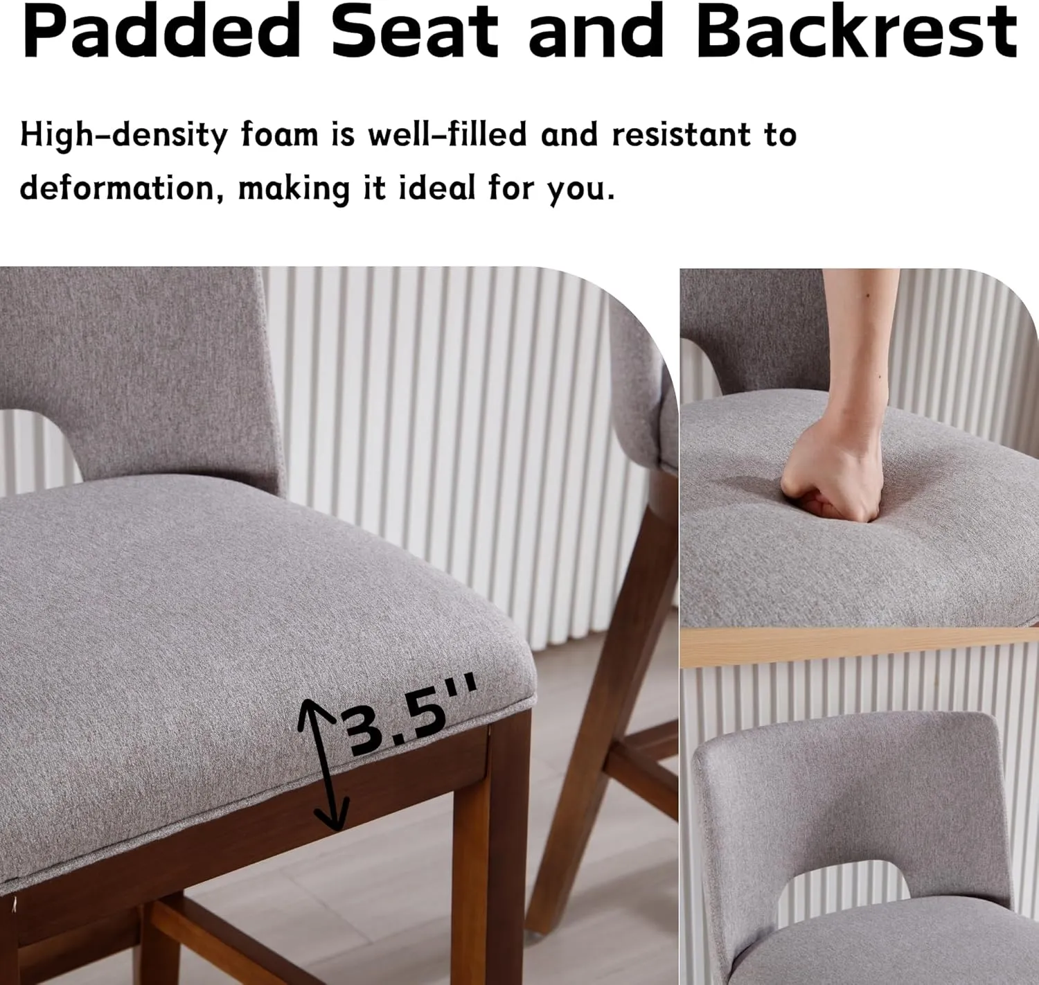 Farmhouse Bar Stools Set of 4, 26" Counter Height Barstools, Linen Upholstered Barstools with Open Back for Kitchen Island/Breakfast Bar/Home Pub, Grey