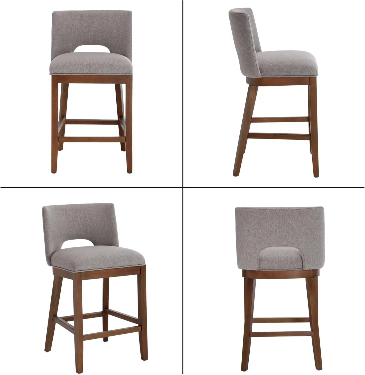 Farmhouse Bar Stools Set of 4, 26" Counter Height Barstools, Linen Upholstered Barstools with Open Back for Kitchen Island/Breakfast Bar/Home Pub, Grey