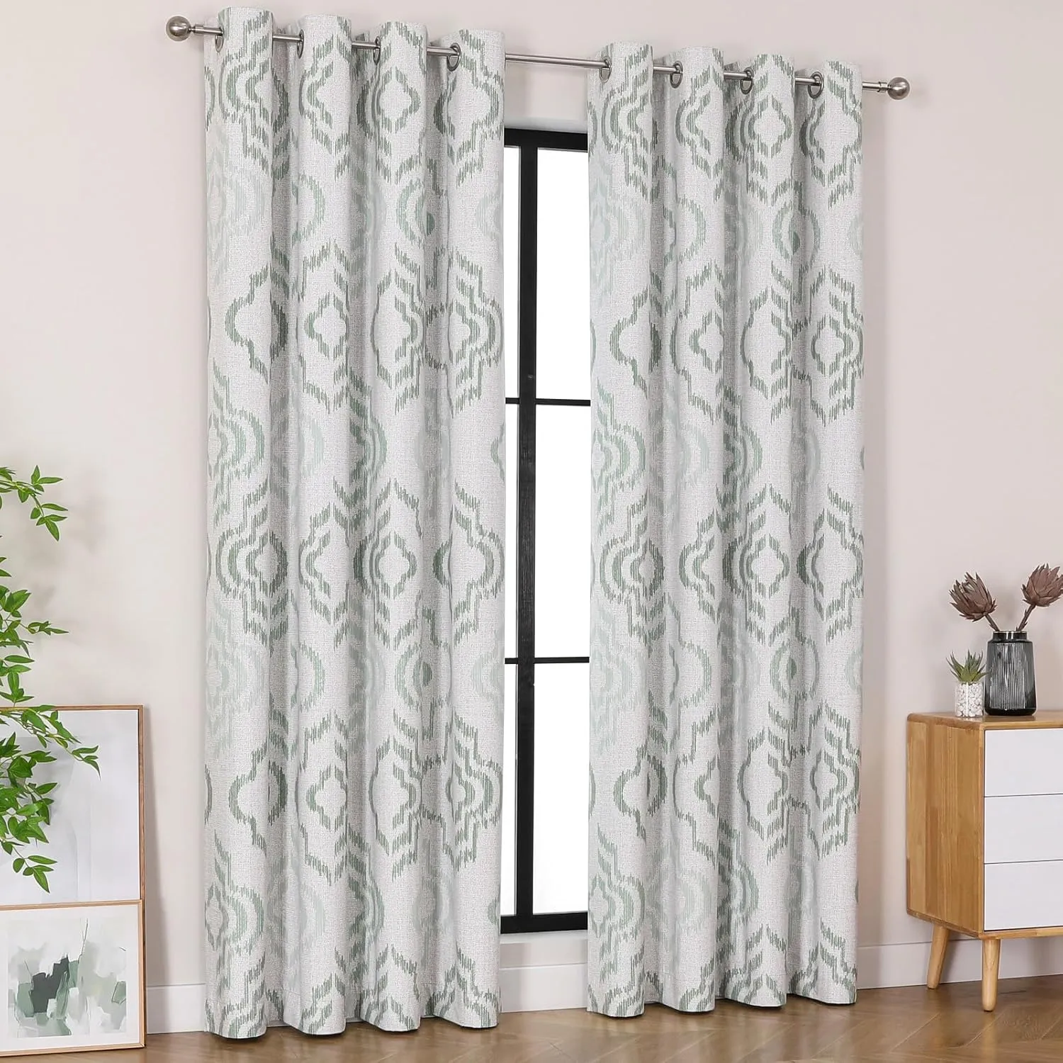 Farmhouse Blackout Curtains, 84 Inches Long, Set of 2 Panels Grommet Top for Living Room,Window Treatment Sets, Vintage Country Style Floral Light Beige, W 52xL 84 Inch