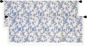 Farmhouse Kitchen Valances for Windows - Linen Sheer Curtain Valance with French Country Style, Rustic Window Valance Curtains for Living Room, Bedroom, Bathroom (Vintage Floral) 2 Packs
