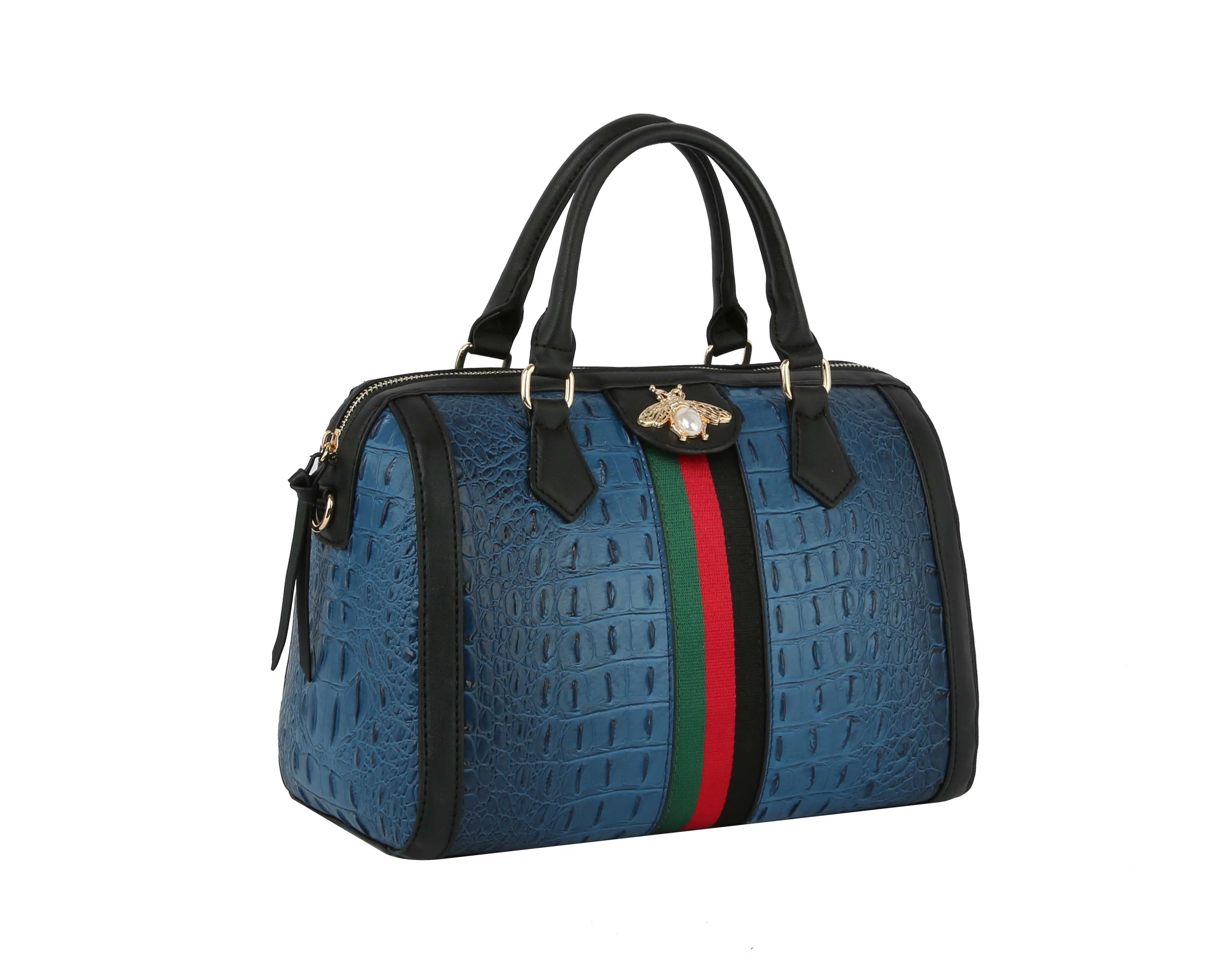 Fashion Croco Satchel with bee and Stripe