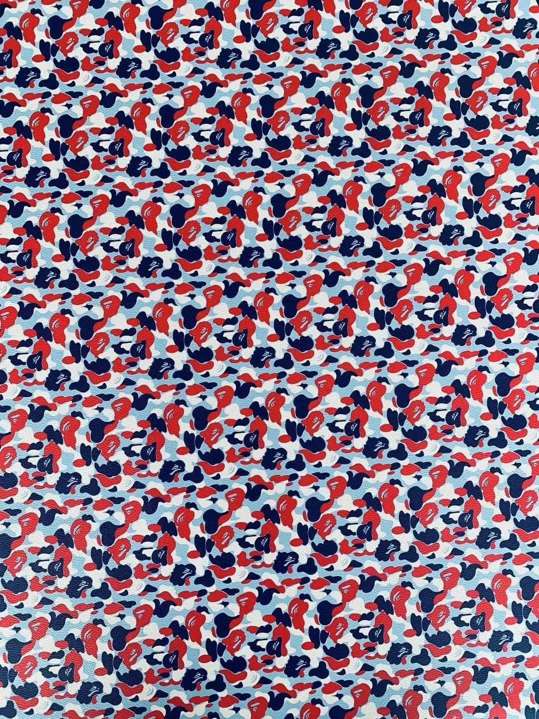 Fashion Design Bape Camouflage France Color Leather Fabric for Handmade Goods by Yard (1/2Yards)