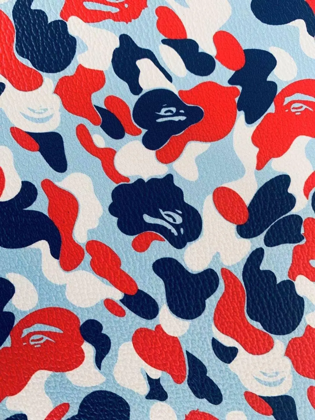 Fashion Design Bape Camouflage France Color Leather Fabric for Handmade Goods by Yard (1/2Yards)