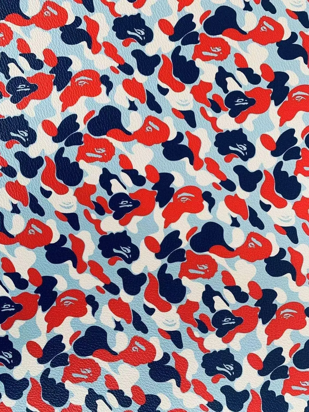 Fashion Design Bape Camouflage France Color Leather Fabric for Handmade Goods by Yard (1/2Yards)