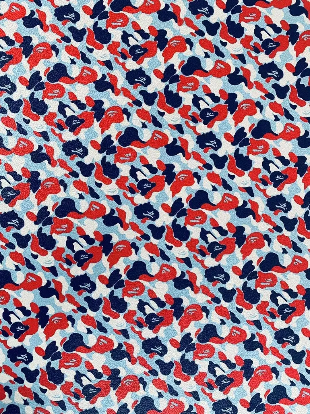 Fashion Design Bape Camouflage France Color Leather Fabric for Handmade Goods by Yard (1/2Yards)