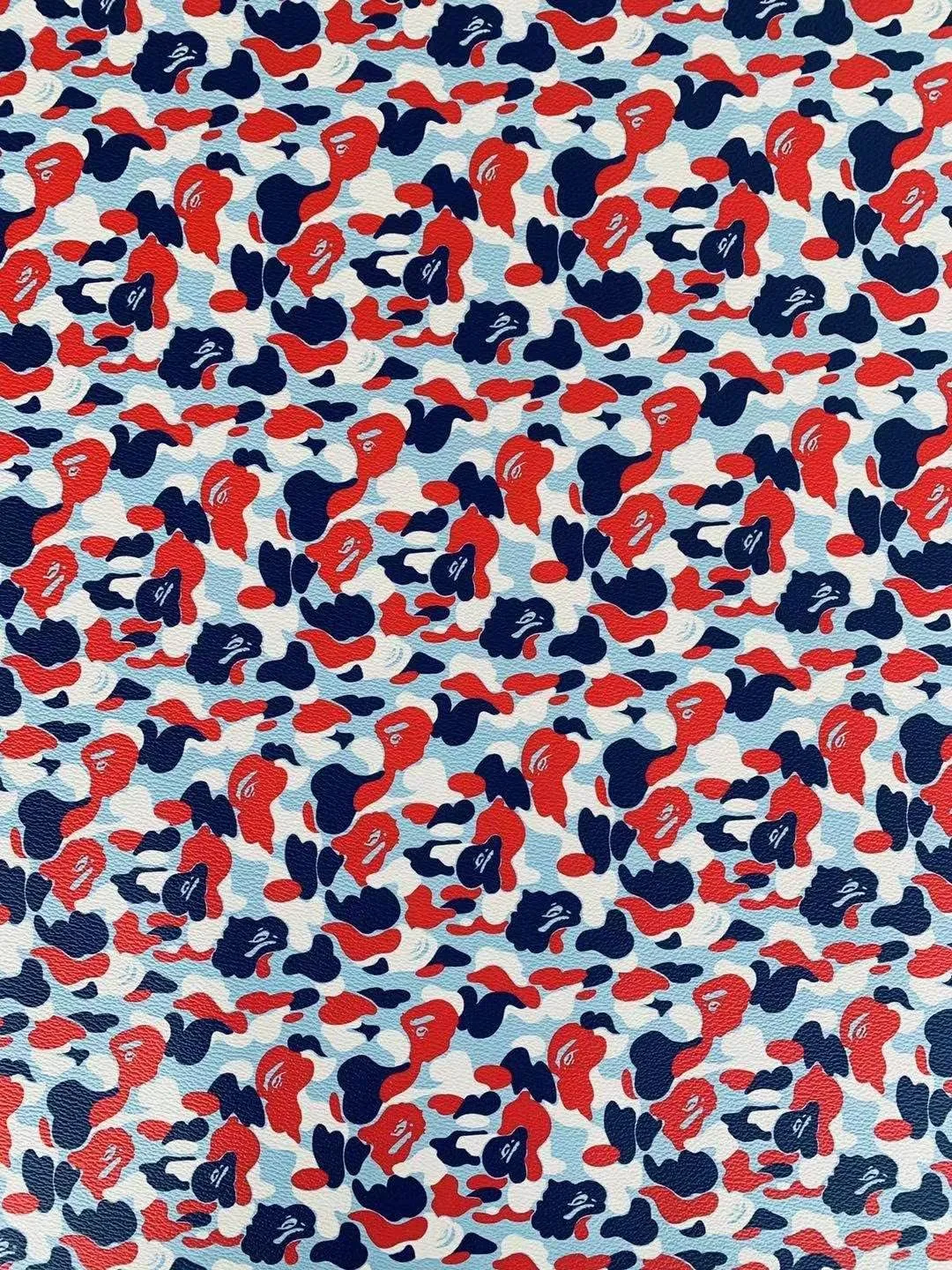 Fashion Design Bape Camouflage France Color Leather Fabric for Handmade Goods by Yard (1/2Yards)