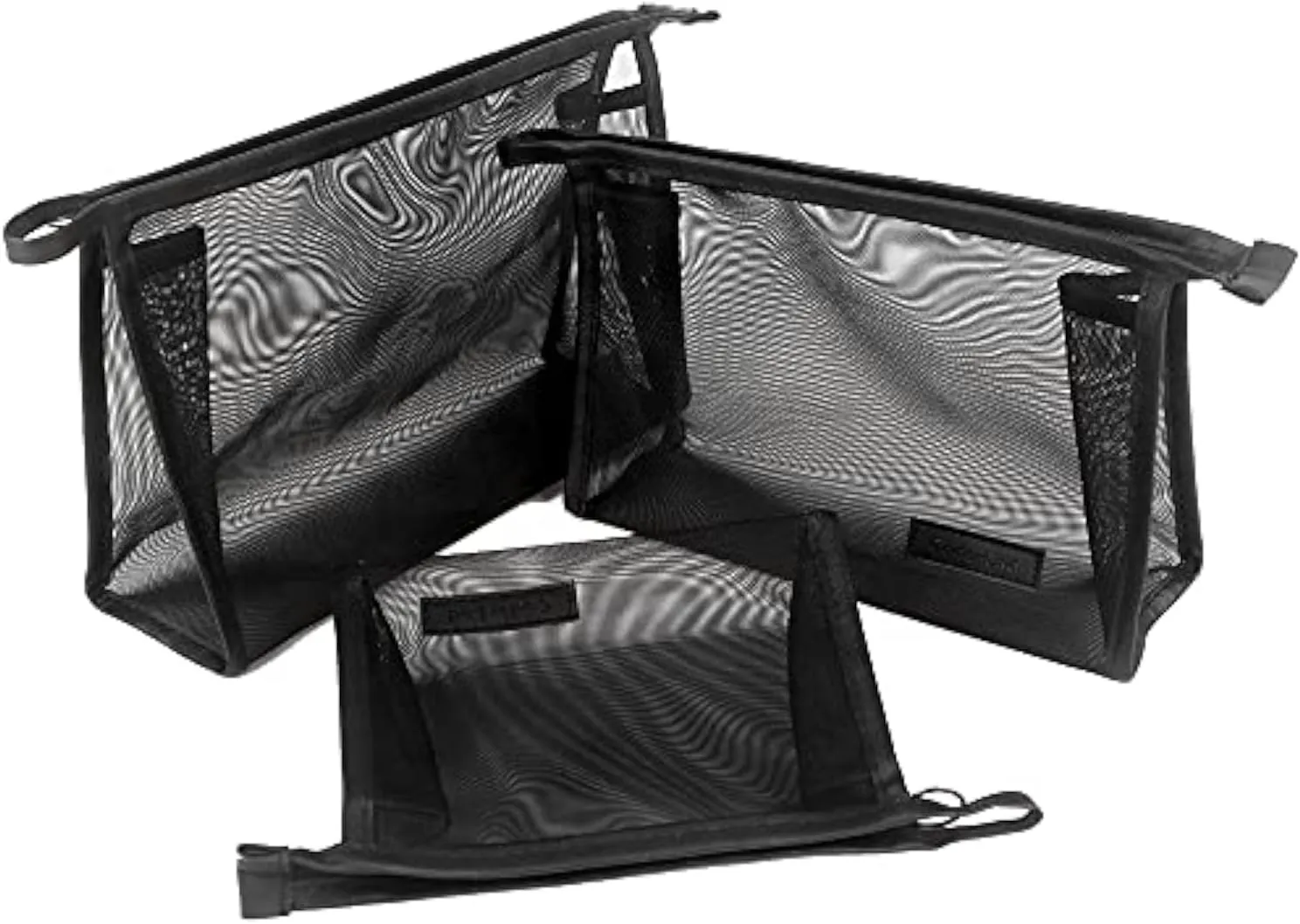 fashion portable cosmetic bag,Visible large capacity Nylon storage bag, for Business Travel bath, Unisex (black 3pcs set) (whole mesh triangle zippered cosmetic bag)