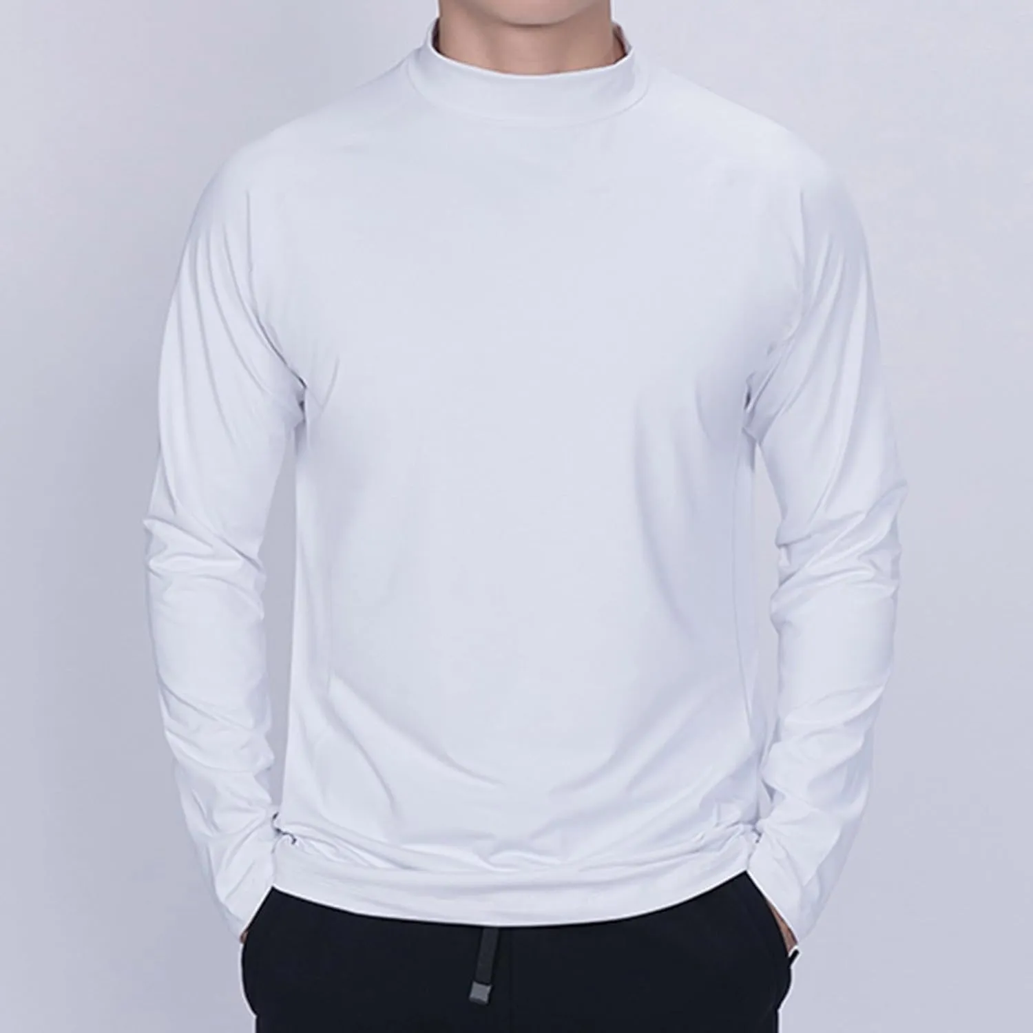 Fashion Shirt for Men Casual Solid Color Long Sleeves Sweatshirt Tops Crew Neck Breathable Comfy Fitness T Shirts