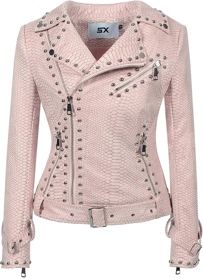 Fashion SX Womens Gothic Faux Suede Leather Jacket Long Sleeve Zipper Short Moto Biker Coat