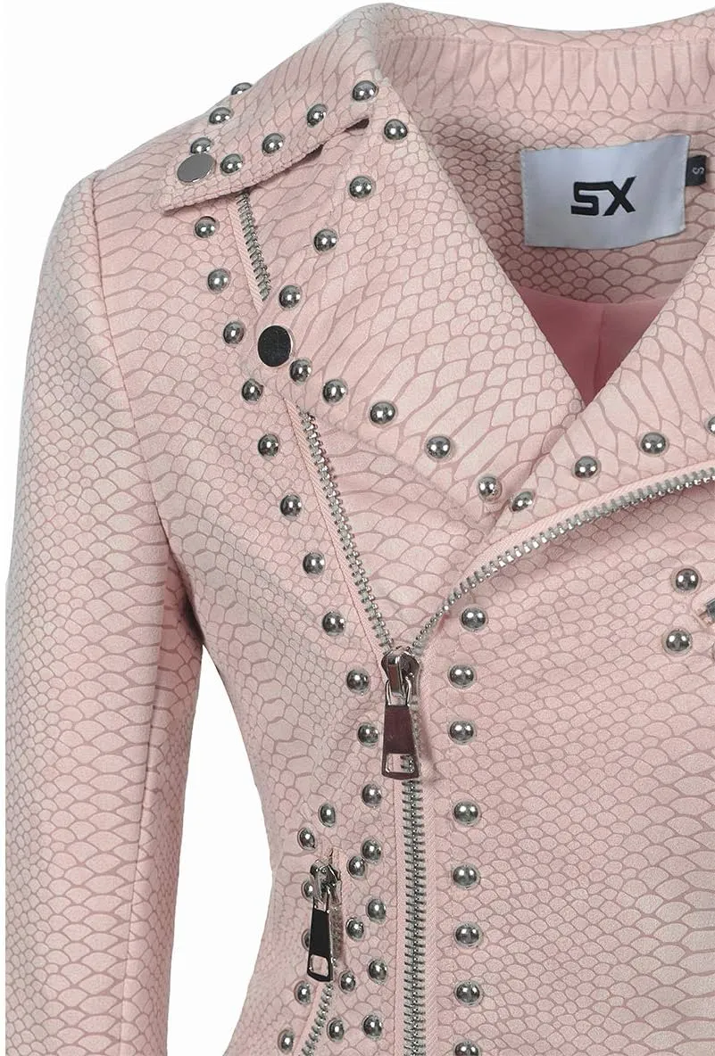 Fashion SX Womens Gothic Faux Suede Leather Jacket Long Sleeve Zipper Short Moto Biker Coat