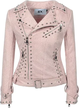 Fashion SX Womens Gothic Faux Suede Leather Jacket Long Sleeve Zipper Short Moto Biker Coat