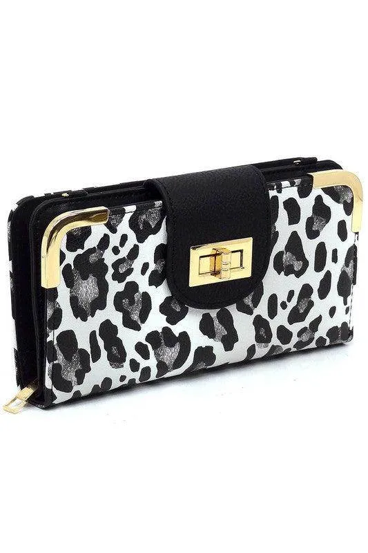 Fashion Turn Lock Crossbody Wallet