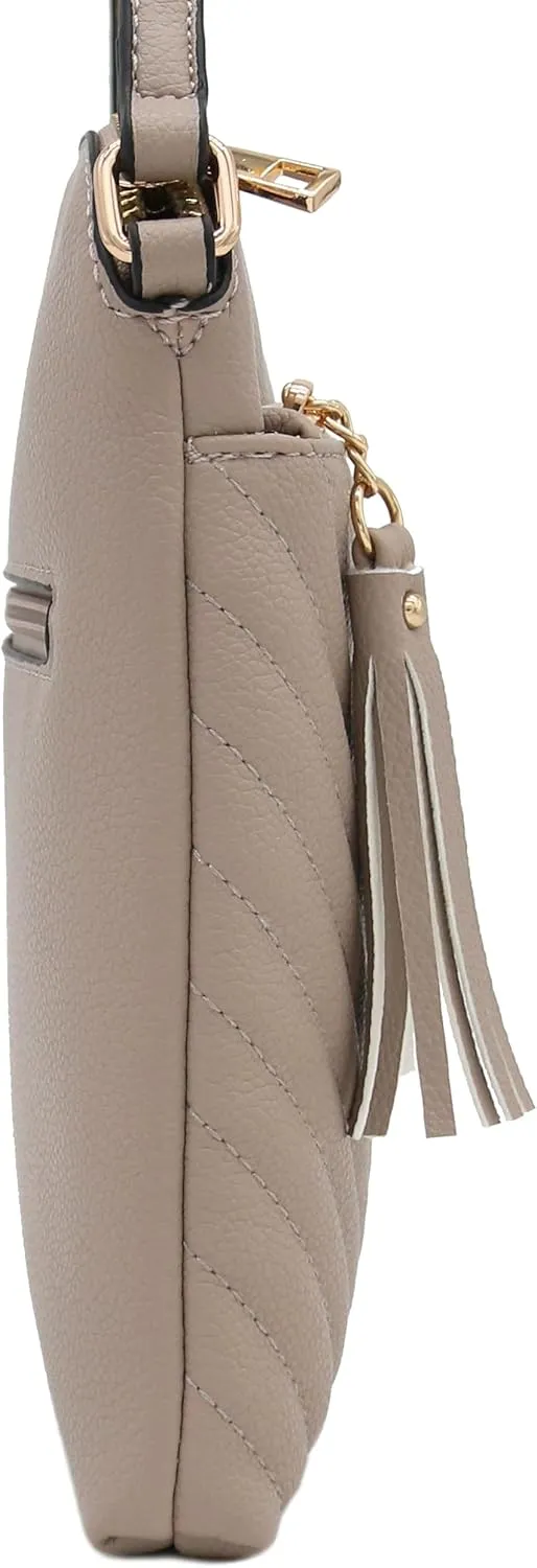 FashionPuzzle Chevron Quilted Medium Crossbody Bag with Tassel Accent