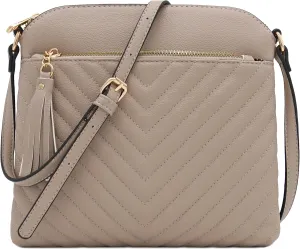 FashionPuzzle Chevron Quilted Medium Crossbody Bag with Tassel Accent