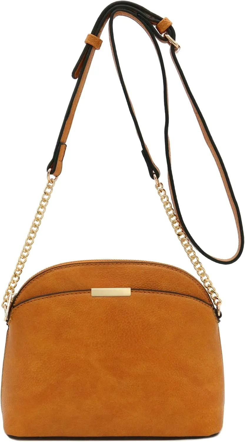 FashionPuzzle Faux Leather Small Dome Crossbody Bag with Chain Strap