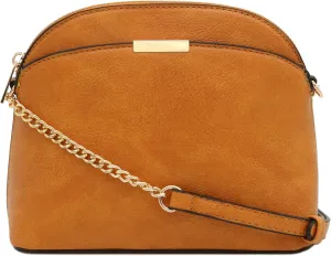 FashionPuzzle Faux Leather Small Dome Crossbody Bag with Chain Strap