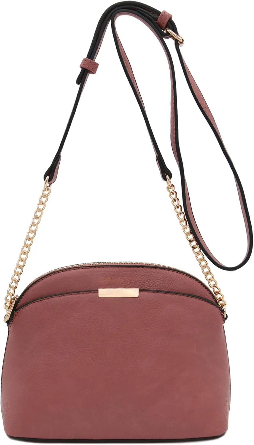 FashionPuzzle Faux Leather Small Dome Crossbody Bag with Chain Strap