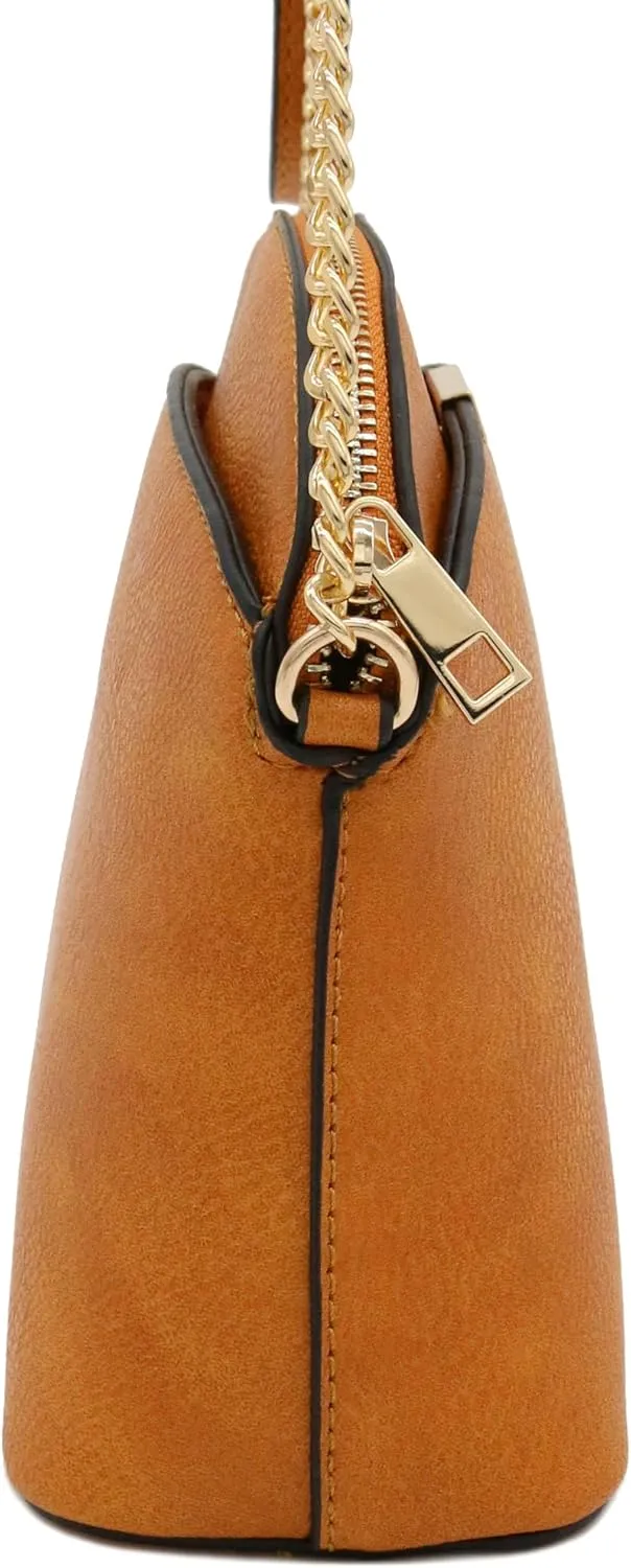 FashionPuzzle Faux Leather Small Dome Crossbody Bag with Chain Strap
