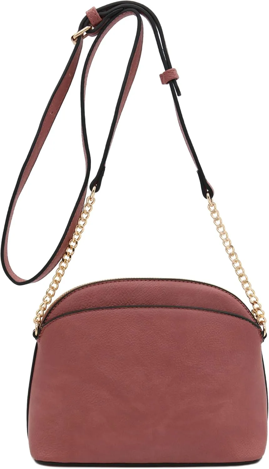 FashionPuzzle Faux Leather Small Dome Crossbody Bag with Chain Strap