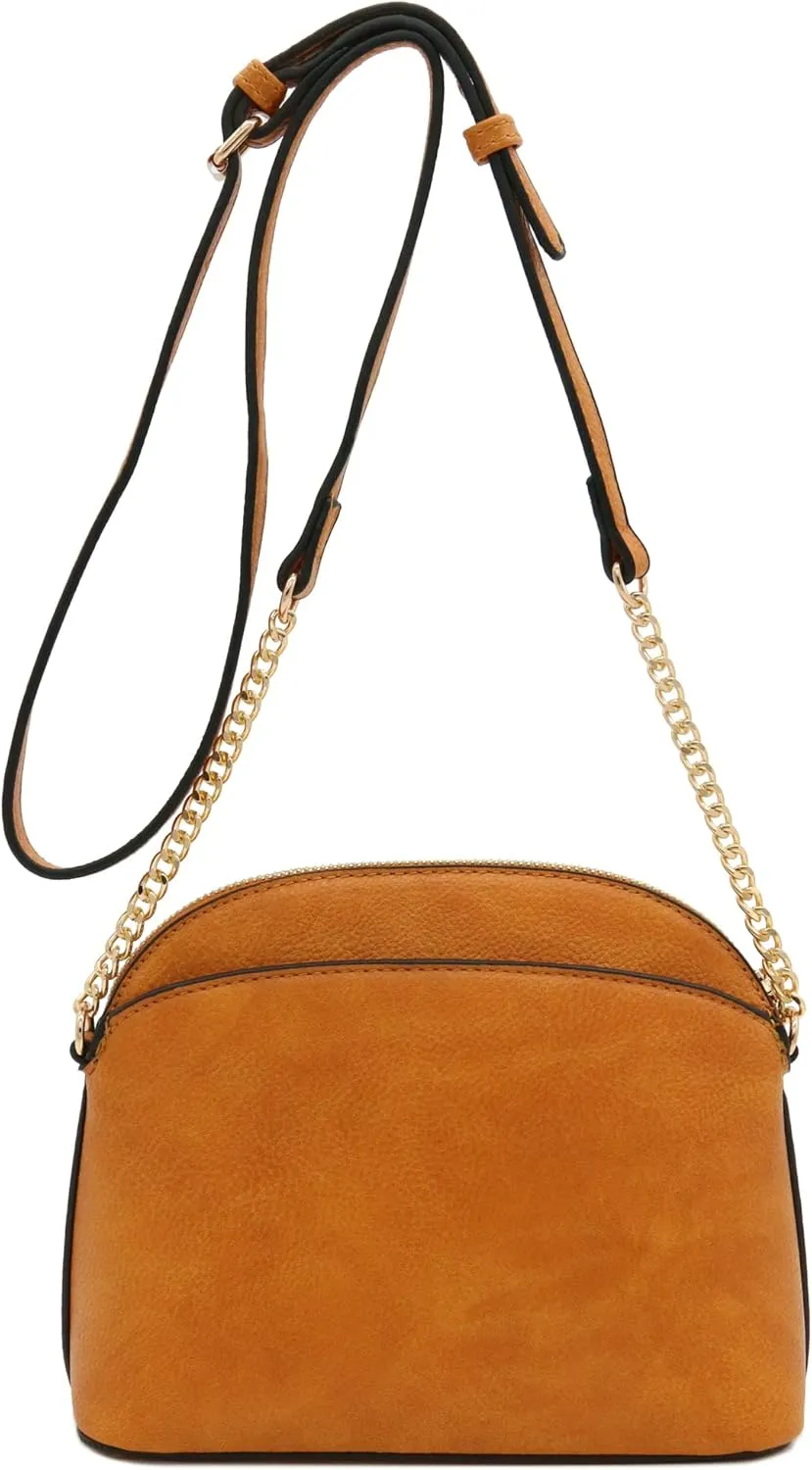 FashionPuzzle Faux Leather Small Dome Crossbody Bag with Chain Strap