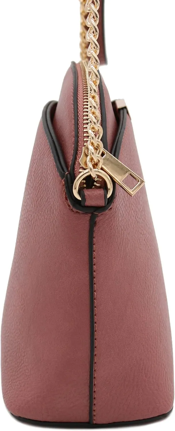 FashionPuzzle Faux Leather Small Dome Crossbody Bag with Chain Strap