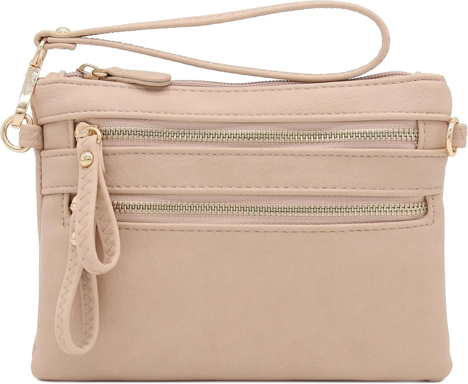 FashionPuzzle Multi Zipper Pocket Small Wristlet Crossbody Bag