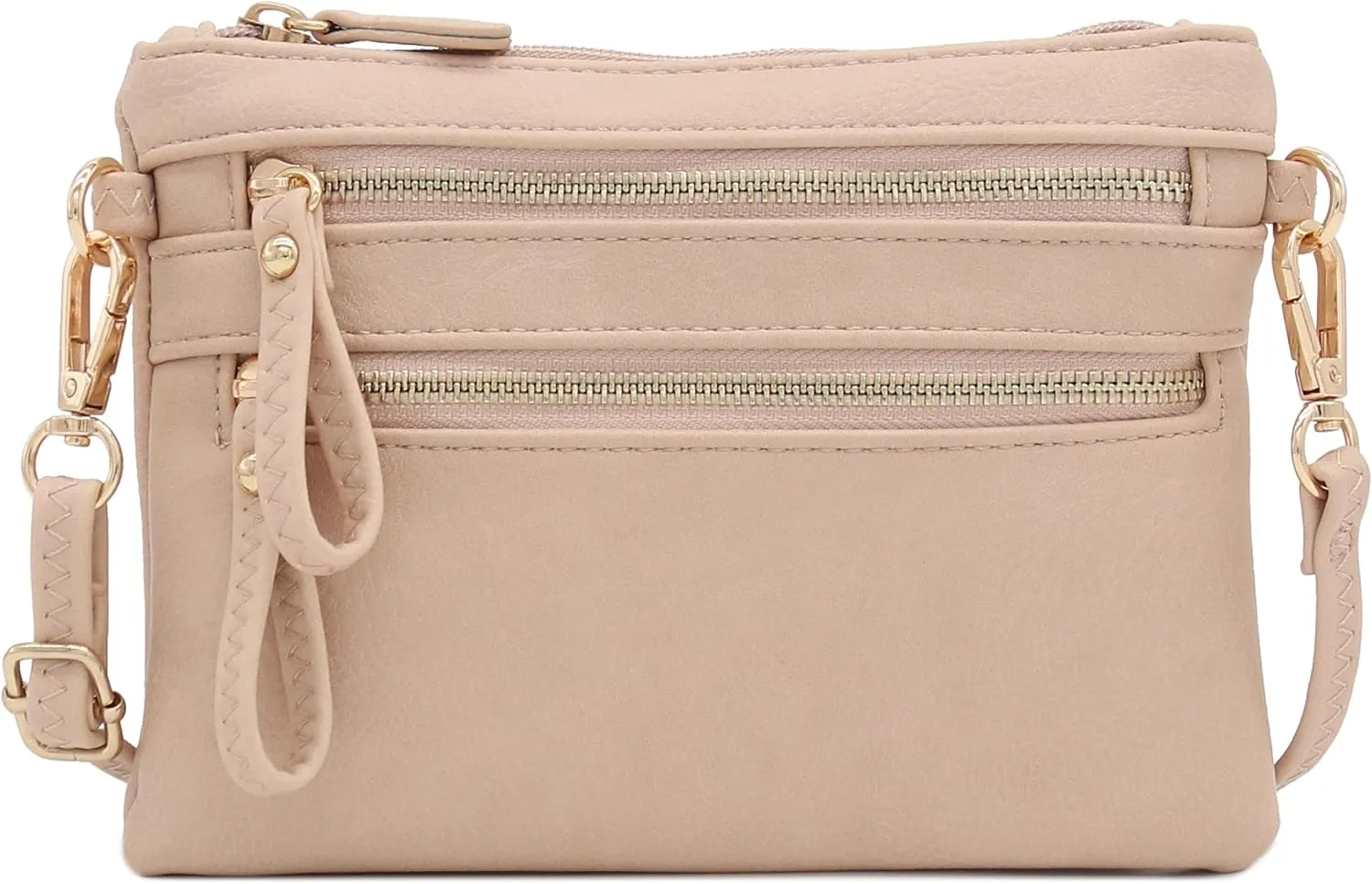 FashionPuzzle Multi Zipper Pocket Small Wristlet Crossbody Bag