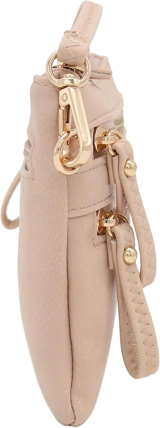 FashionPuzzle Multi Zipper Pocket Small Wristlet Crossbody Bag