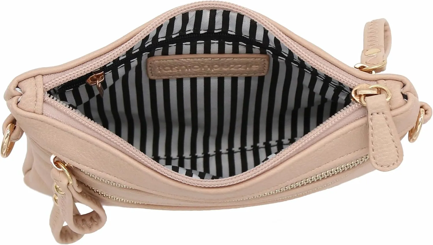 FashionPuzzle Multi Zipper Pocket Small Wristlet Crossbody Bag