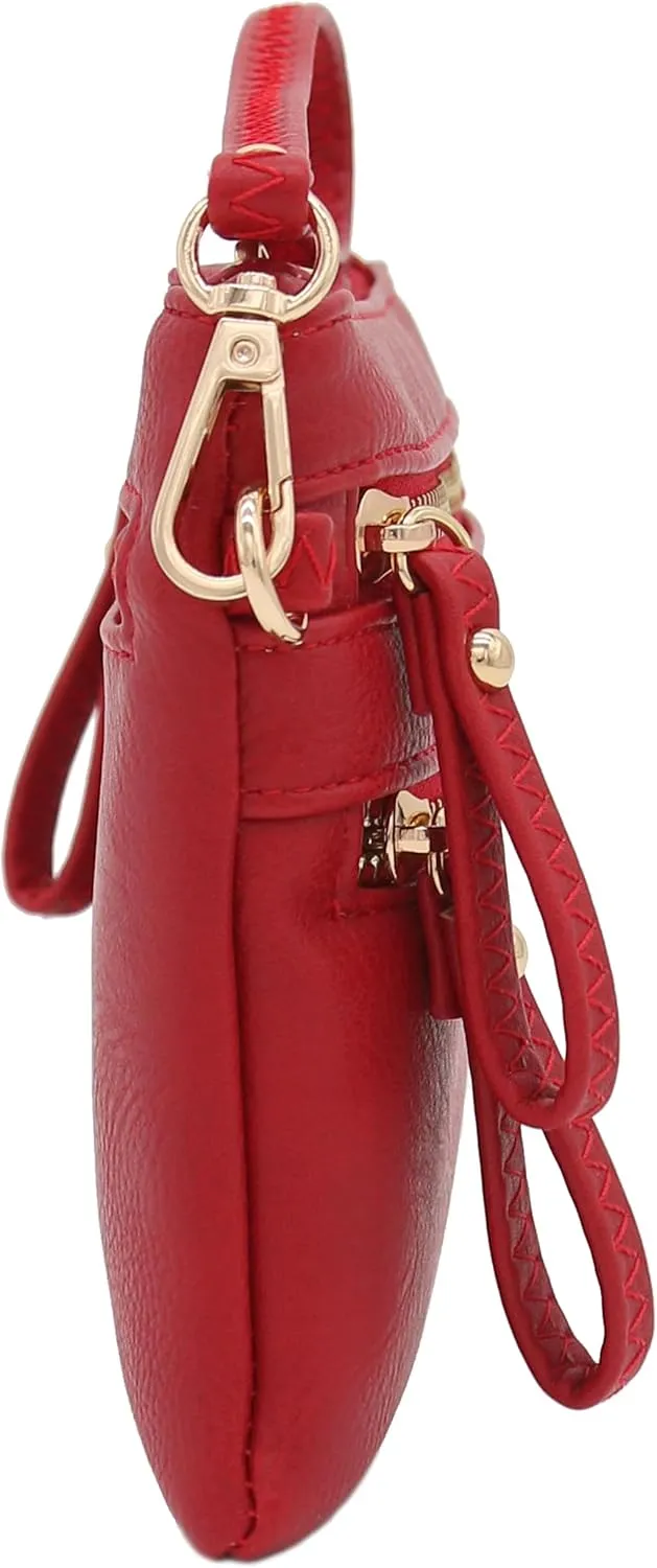 FashionPuzzle Multi Zipper Pocket Small Wristlet Crossbody Bag