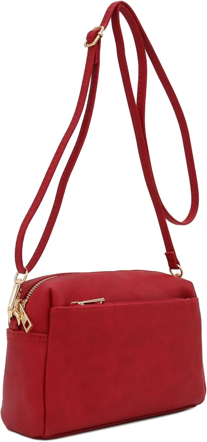FashionPuzzle Triple Zip Small Crossbody Bag