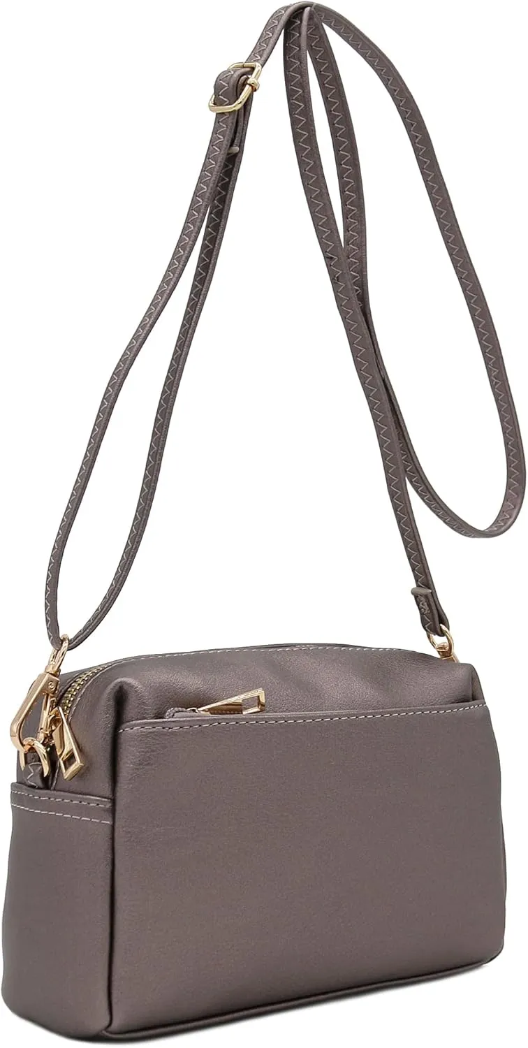 FashionPuzzle Triple Zip Small Crossbody Bag