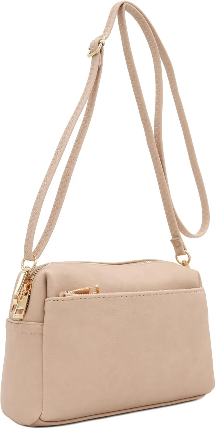 FashionPuzzle Triple Zip Small Crossbody Bag