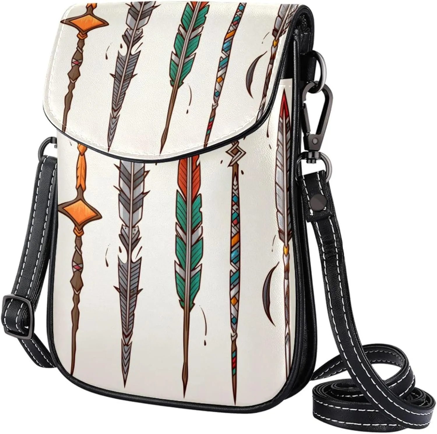 Faux Leather Crossbody Bag for Women, Messenger Bag, Shoulder Bag, arrows and feathers
