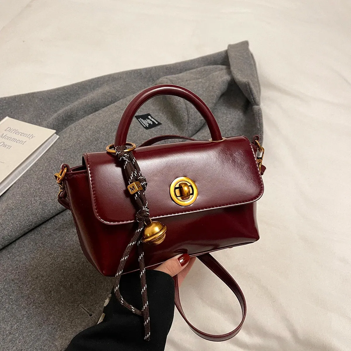 Faux Leather Flap Short Handle Crossbody Bags