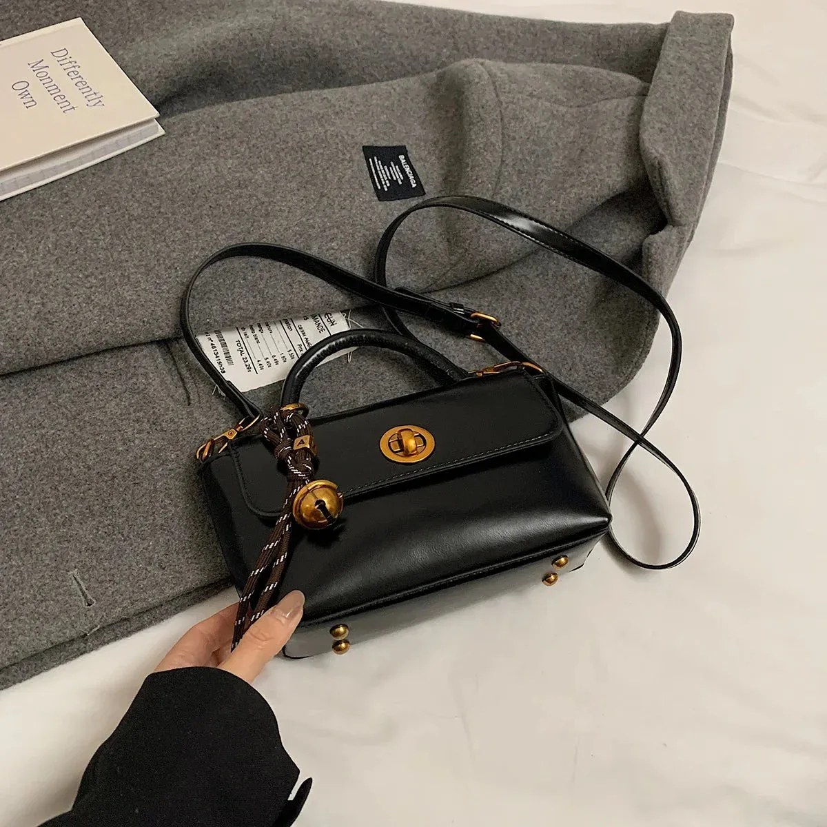 Faux Leather Flap Short Handle Crossbody Bags