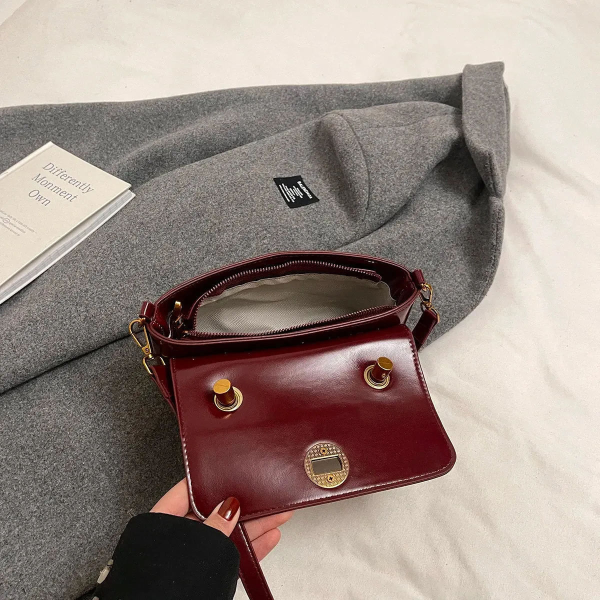 Faux Leather Flap Short Handle Crossbody Bags