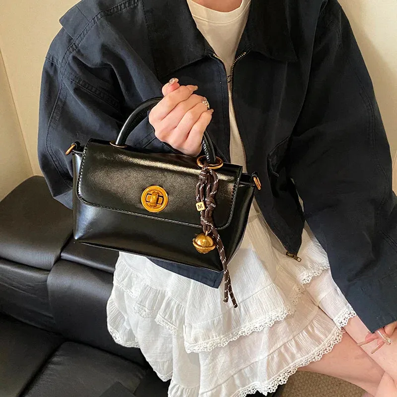 Faux Leather Flap Short Handle Crossbody Bags