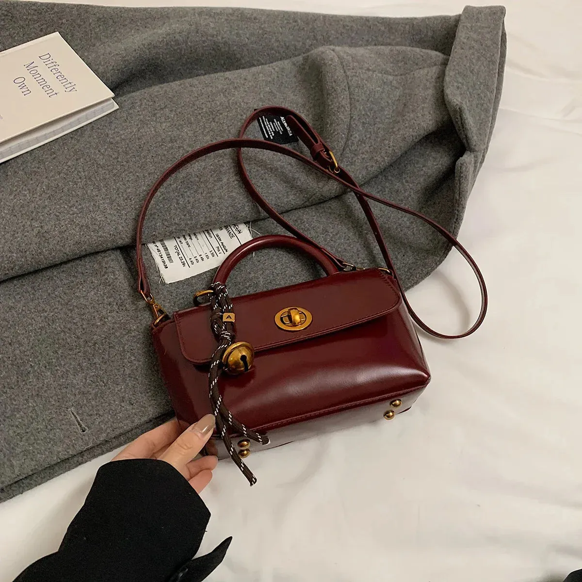 Faux Leather Flap Short Handle Crossbody Bags