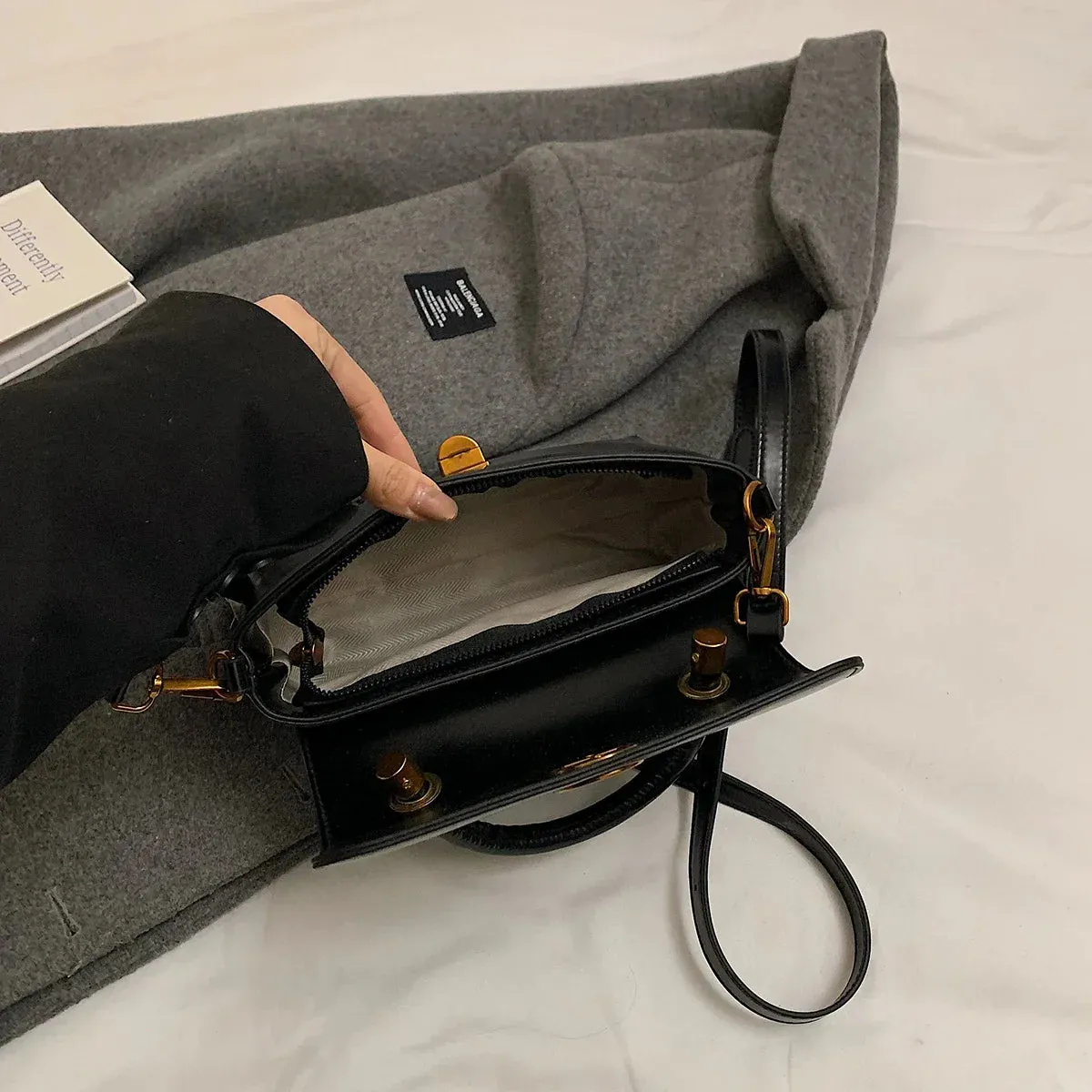 Faux Leather Flap Short Handle Crossbody Bags