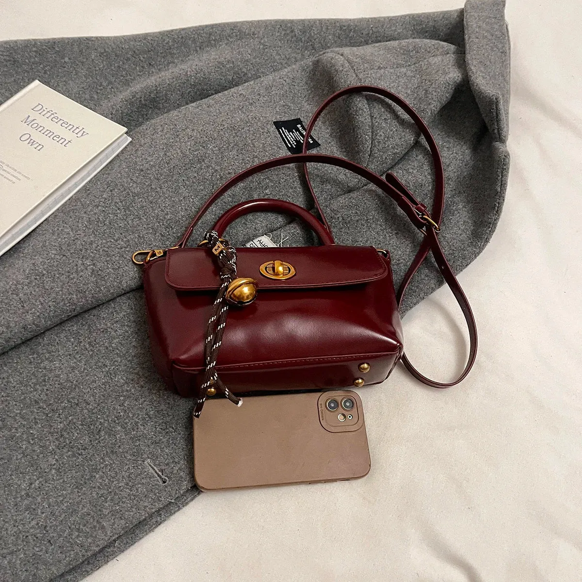 Faux Leather Flap Short Handle Crossbody Bags