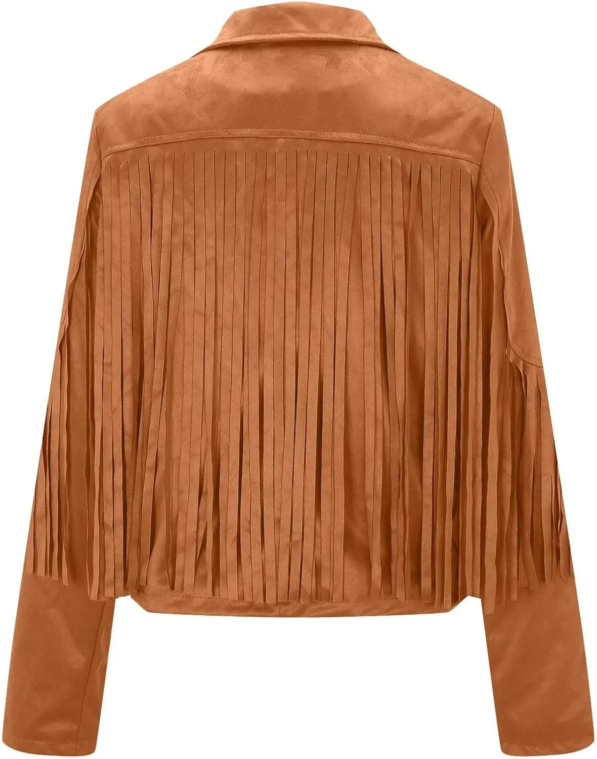 Faux Suede Leather Fringe Jacket for Women 70s Hippie Cardigans Trendy Motorcycle Tassels Long Sleeve Coats