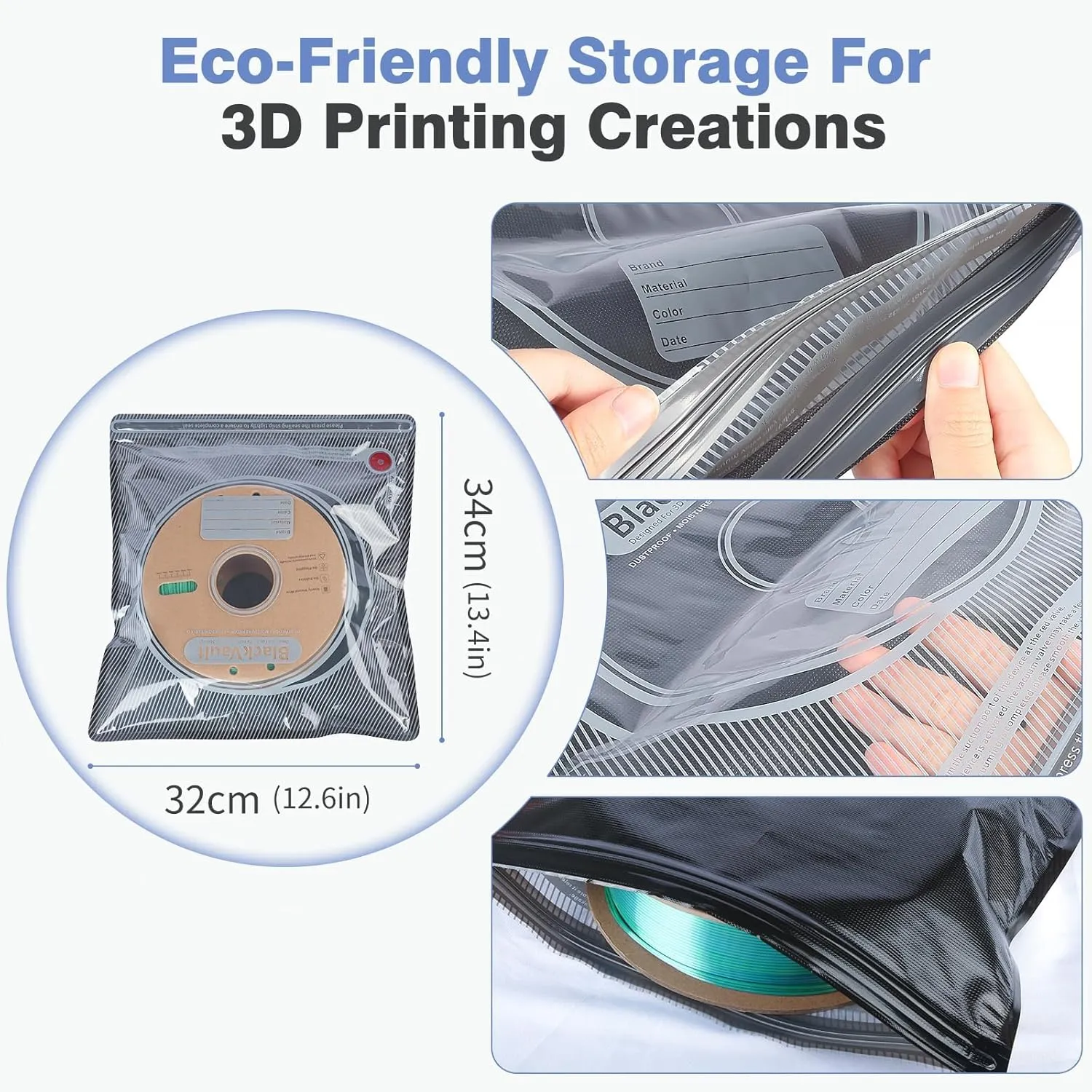 Filament Storage Light-Proof Vacuum Bags with USB Pump, 10 Pack Vacuum Sealed Bags for 3D Printer, Spool Sealing for Keeping Filament Dry and Clean