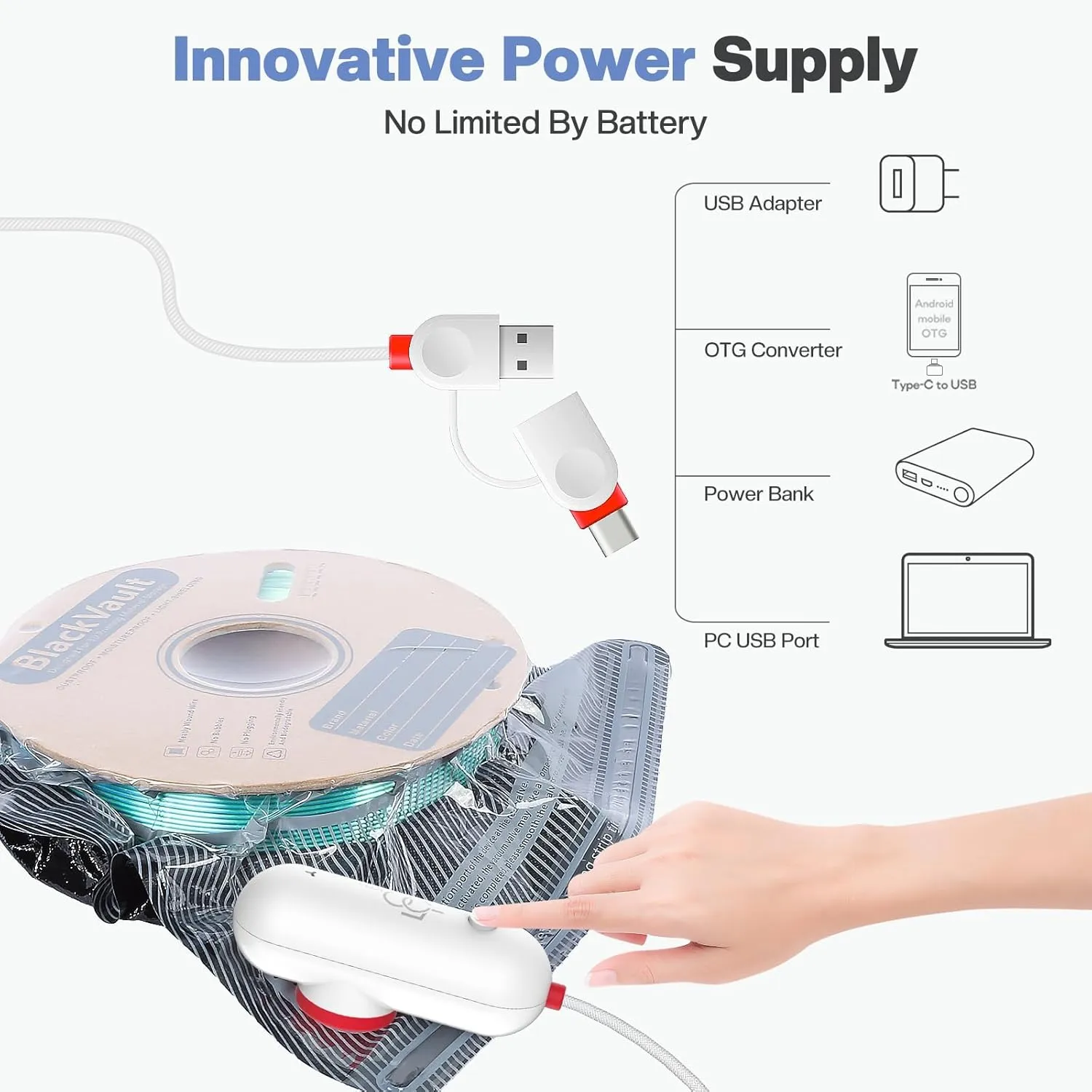 Filament Storage Light-Proof Vacuum Bags with USB Pump, 10 Pack Vacuum Sealed Bags for 3D Printer, Spool Sealing for Keeping Filament Dry and Clean