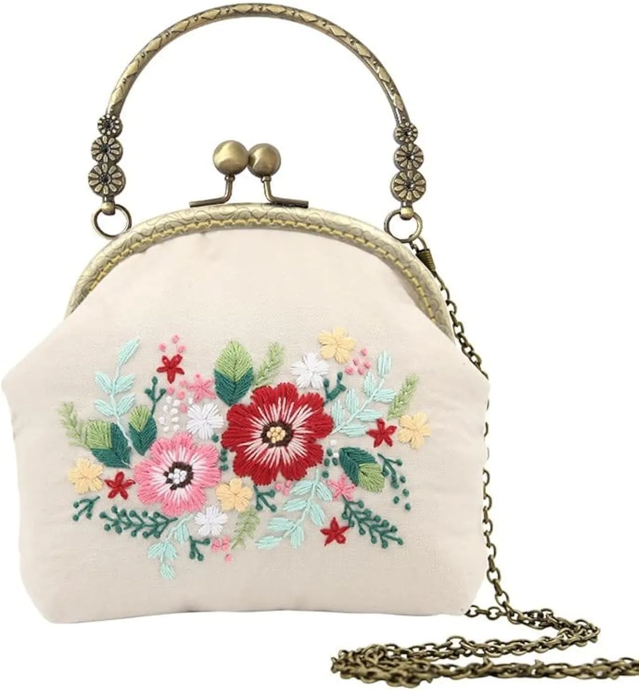 Findvoor Ribbon Handbag Full Range of Embroidery Starter Kits Stamped Cross Stitch Kits Beginners for Adults with Stamped Pattern DIY Embroidery Kits Bag Set- (Style 07)