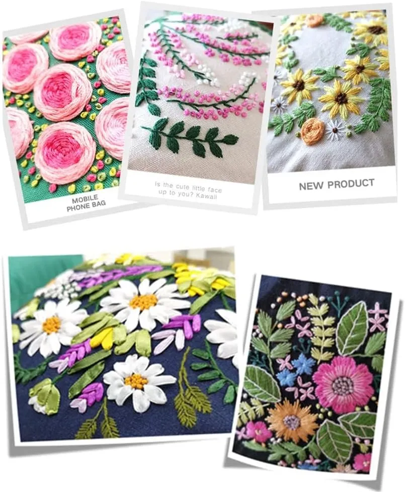 Findvoor Ribbon Handbag Full Range of Embroidery Starter Kits Stamped Cross Stitch Kits Beginners for Adults with Stamped Pattern DIY Embroidery Kits Bag Set- (Style 07)